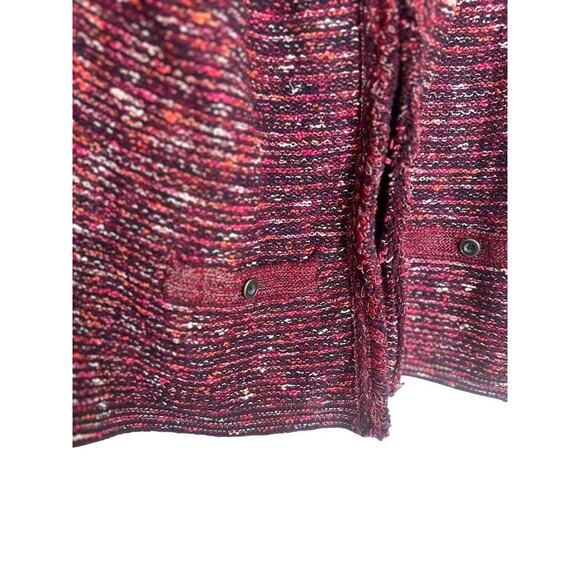 J.Jill Tweed Sweater Cardigan Size Large Burgundy Fringe Knit Blazer Career - Picture 2 of 11